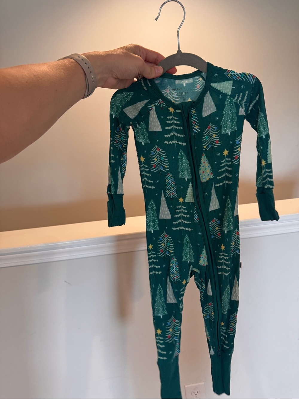 Little Sleepies Green Holiday Tree-Print Kids One-Piece Footie